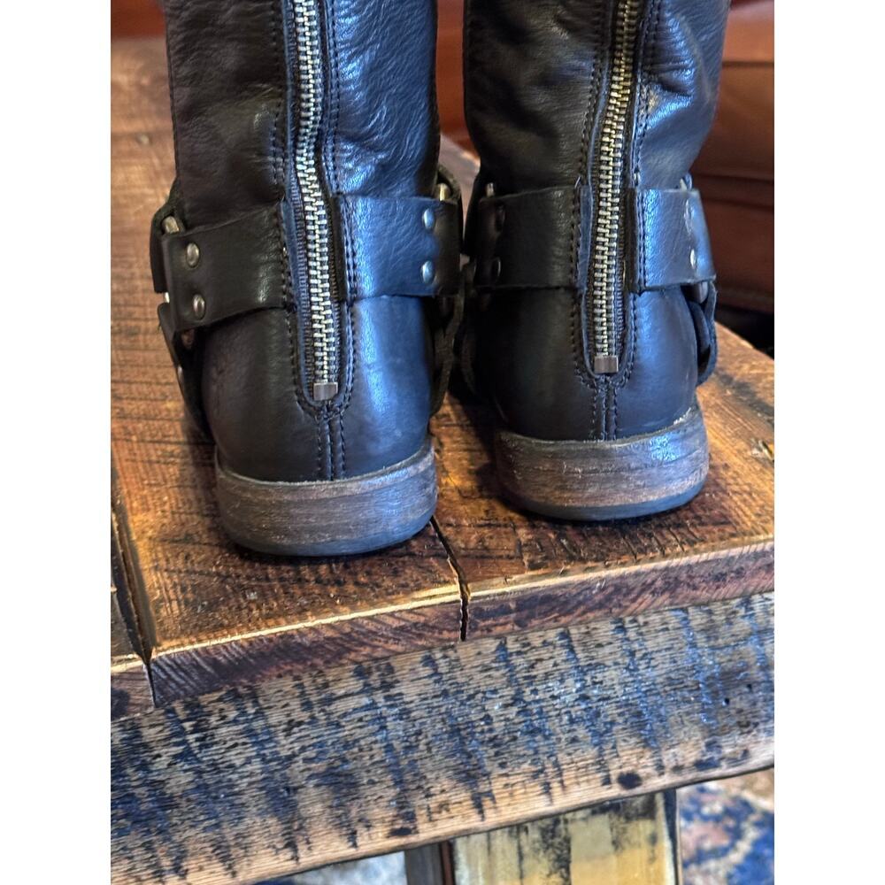 Womens Size 5.5 Black Leather FRYE "Olivia" Tall Zip Up Harness and Buckle Boots - Picture 7 of 17